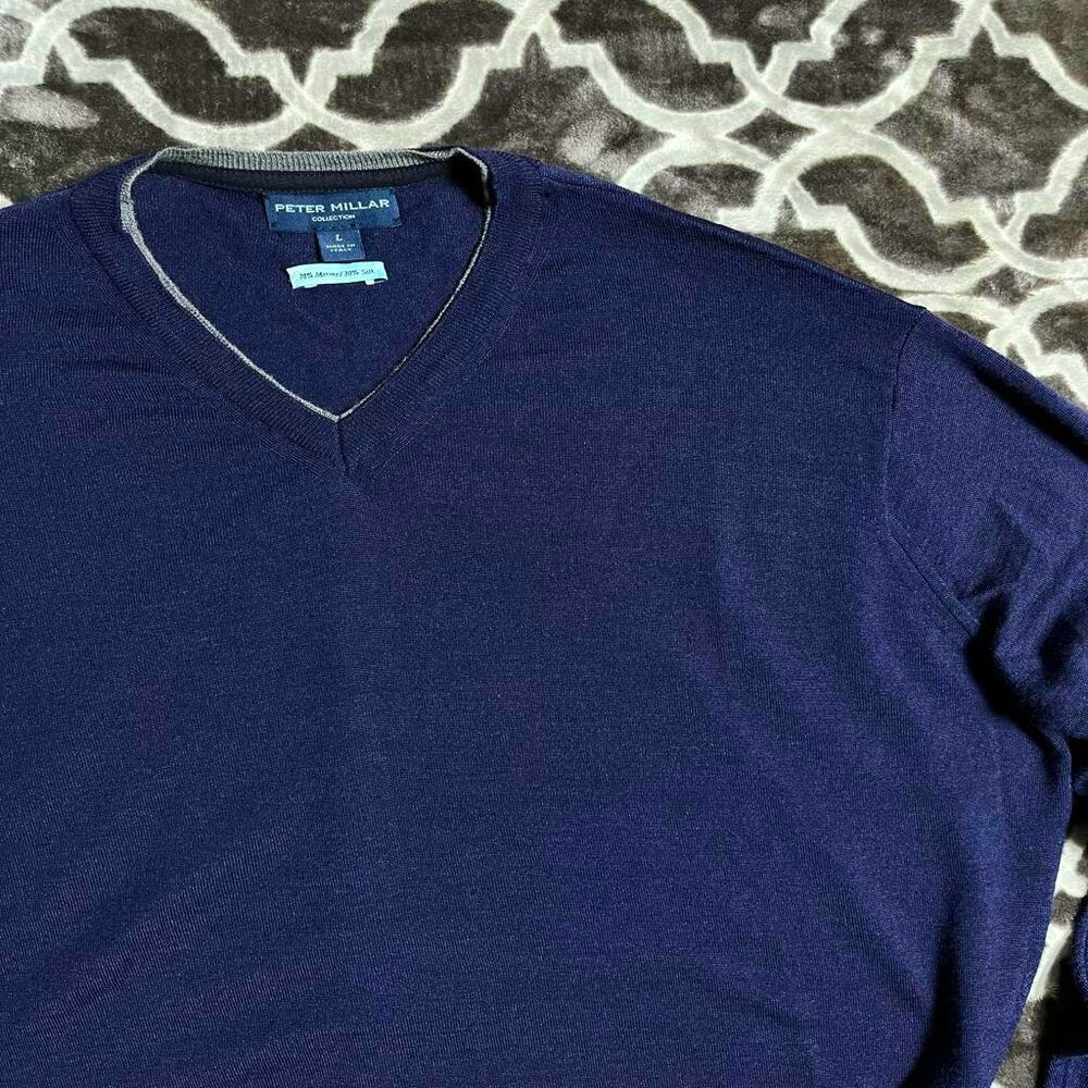 Peter Millar Collection Sweater Merino Wool Silk Men's Large V-Neck Lightweight - Picture 2 of 7